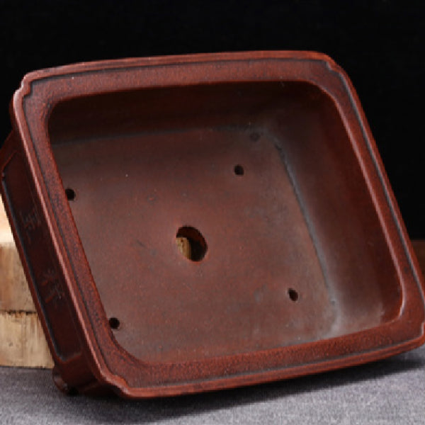 5.9 inch (15cm) Small Old Style Rectangular Yixing Ceramic Unglazed Bonsai Pot Inner View