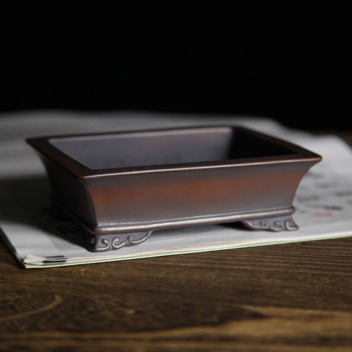 5 inch (12.7cm) Small Rectangular Gradient Finish Unglazed Wood-Fired Cloud Feet Bonsai Pot