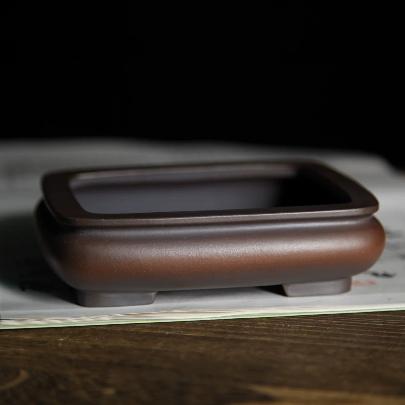 5 inch (12.8cm) Small Bulged Rectangle Reddish-Brown Gradient Unglazed Premium Bonsai Pot