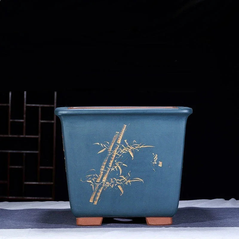 11" (28cm) Large 9.8" (25cm) Deep Square Engraved Bonsai Pots