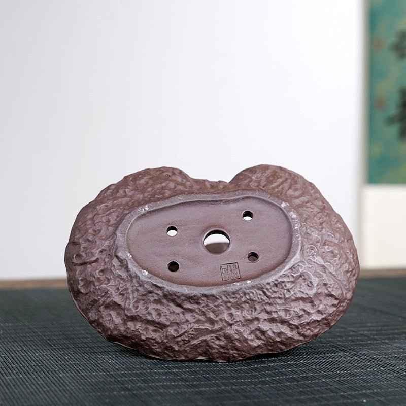6.1" (15.5cm) Small Handmade Rustic Unglazed Shallow Bonsai Slab Pot