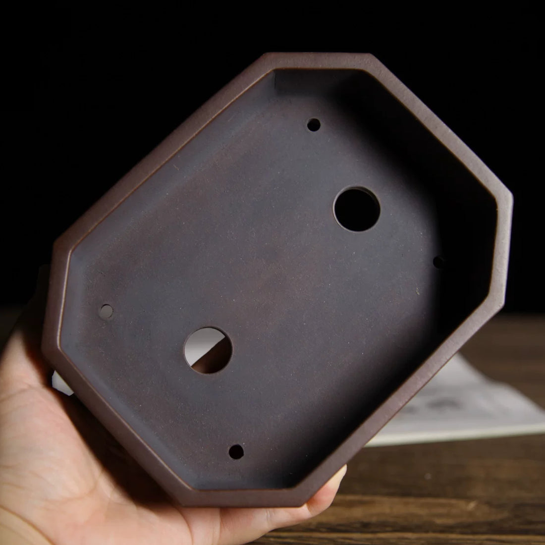 6.1 inch (15.5cm) Small Corner-Cut Rectangular Unglazed Premium Bonsai Pot Inner View