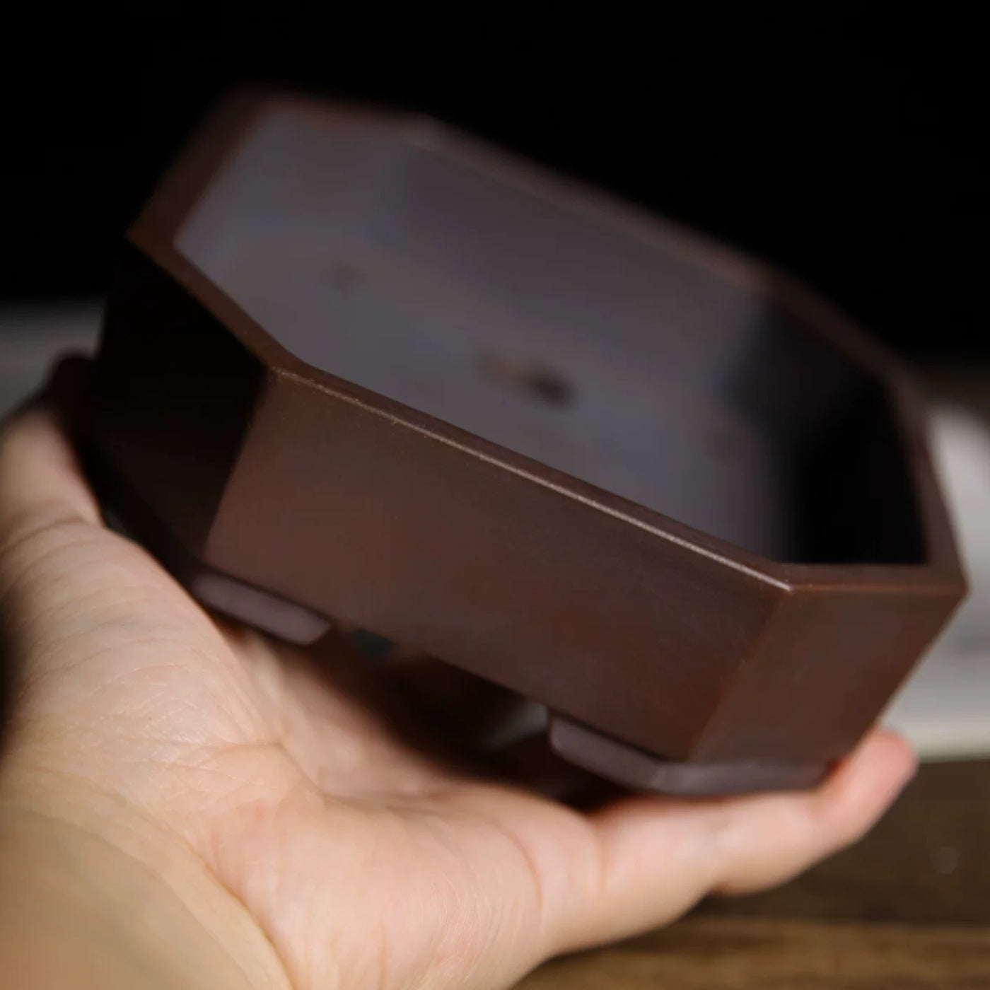 6.1 inch (15.5cm) Small Corner-Cut Rectangular Unglazed Premium Bonsai Pot Side View
