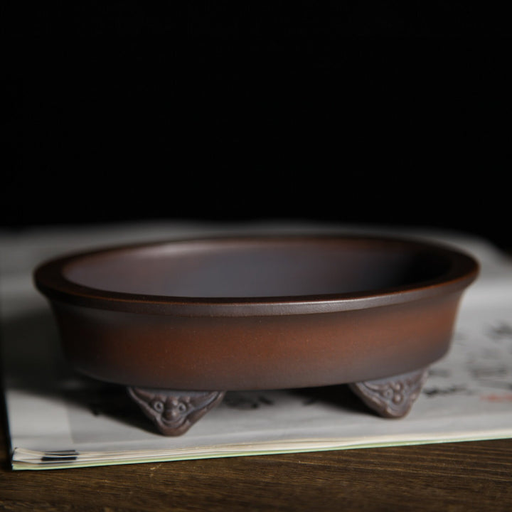 6.1 inch (15.5cm) Small Oval Gradient Finish Unglazed Wood-Fired Premium Bonsai Pot