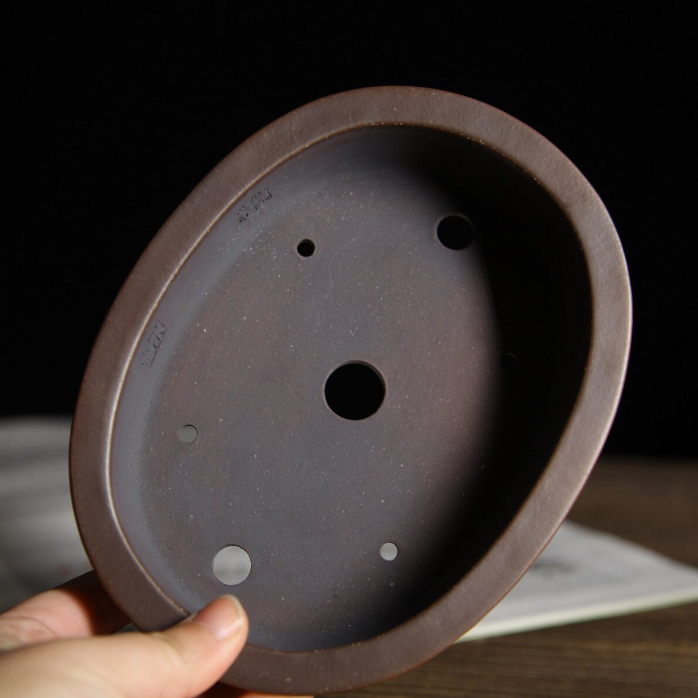 6.1 inch (15.5cm) Small Oval Gradient Finish Unglazed Wood-Fired Premium Bonsai Pot Inside View