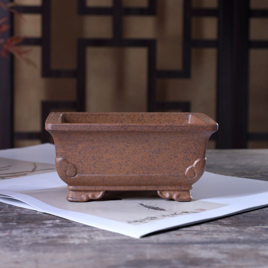 6.1 inch (15.5cm) Small Rectangular Premium Wood-Fired Unglazed Bonsai Pot