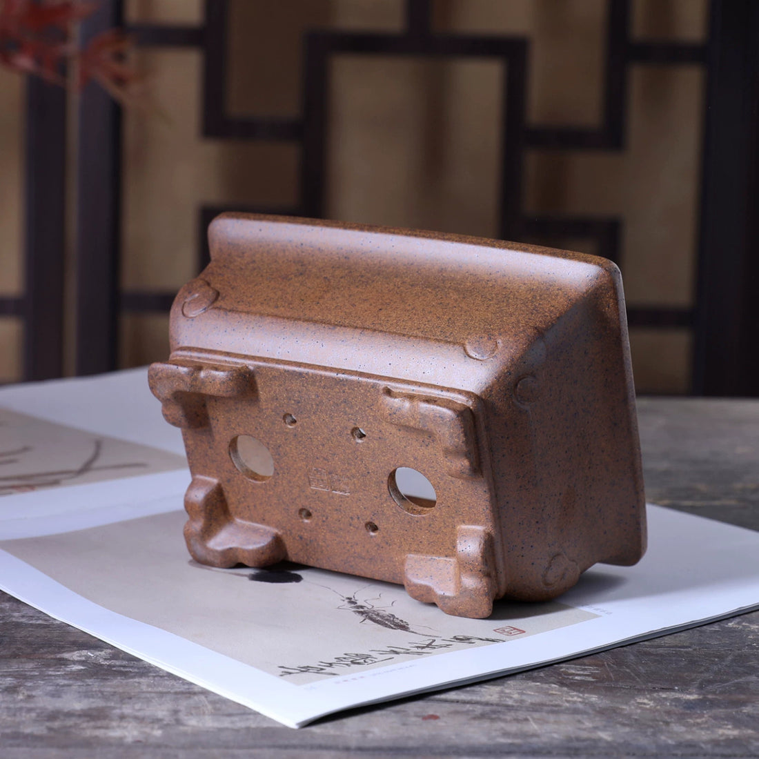 6.1 inch (15.5cm) Small Rectangular Premium Wood-Fired Unglazed Bonsai Pot Bottom View