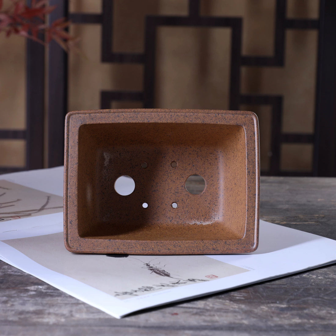 6.1 inch (15.5cm) Small Rectangular Premium Wood-Fired Unglazed Bonsai Pot Inner View
