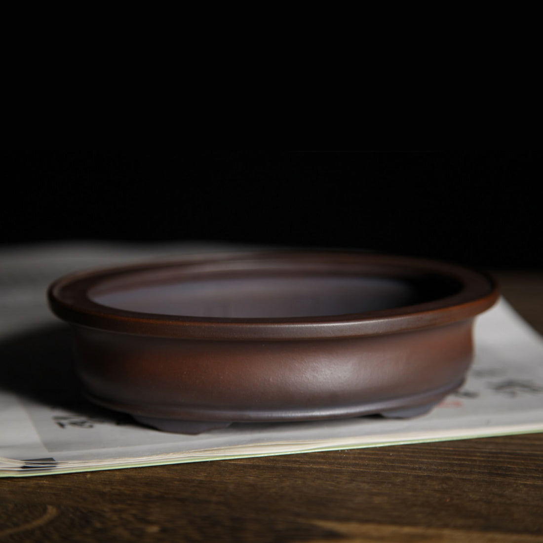 6.2 inch (15.9cm) Small Oval Gradient Finish Wood-Fired Unglazed Bonsai Pot w Flared Rim
