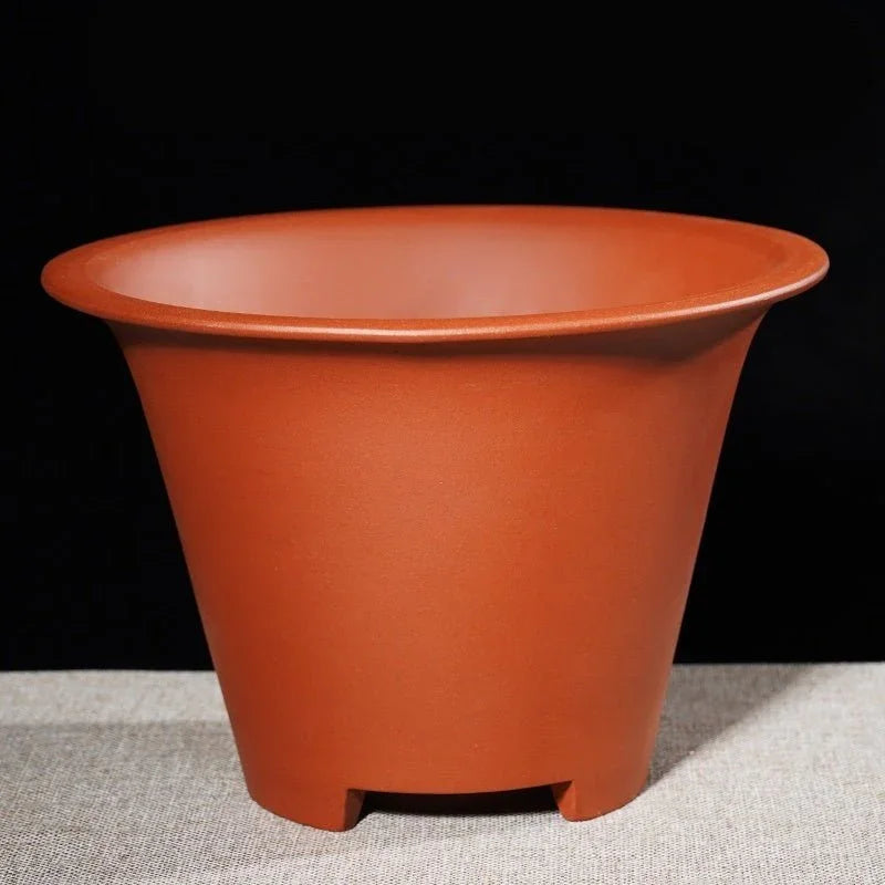 6.3" (16cm) Deep Flared Round Traditional Cascade Bonsai Pots Reddish Brown Color