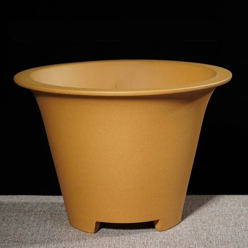6.3" (16cm) Deep Flared Round Traditional Cascade Bonsai Pots Yellow Color