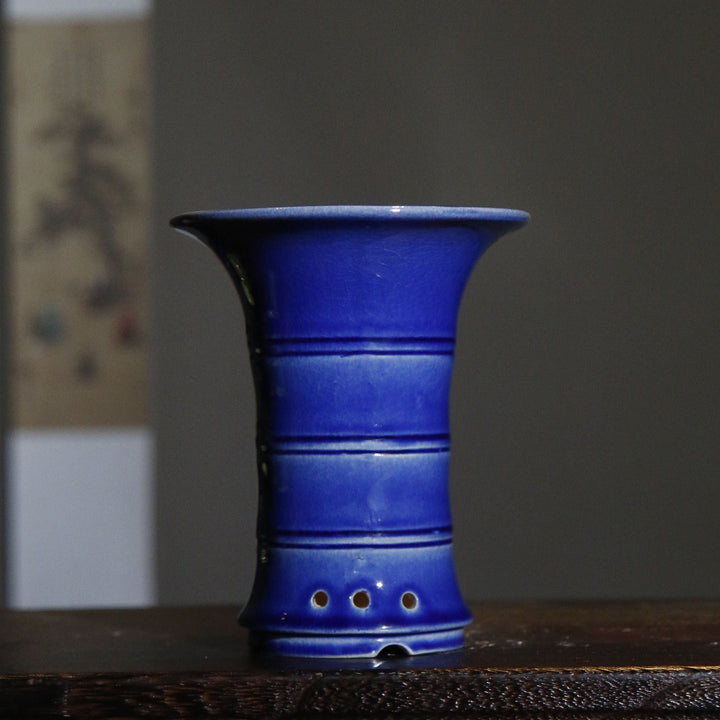 6.3" Deep Blue Glazed Bamboo Joint Style Cascade Bonsai Pot