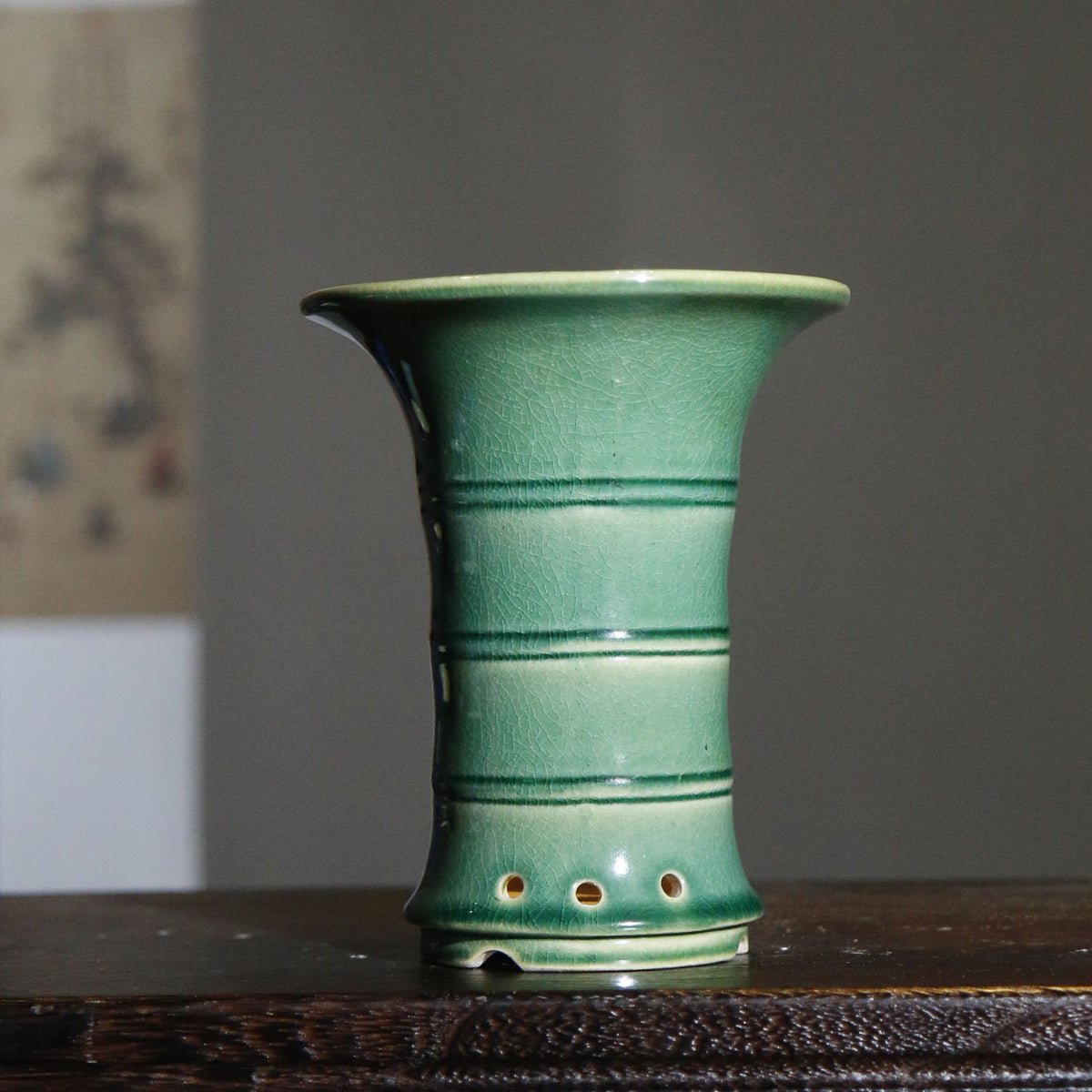 6.3" Deep Green Glazed Yixing Clay Traditional Cascade Bonsai Pot