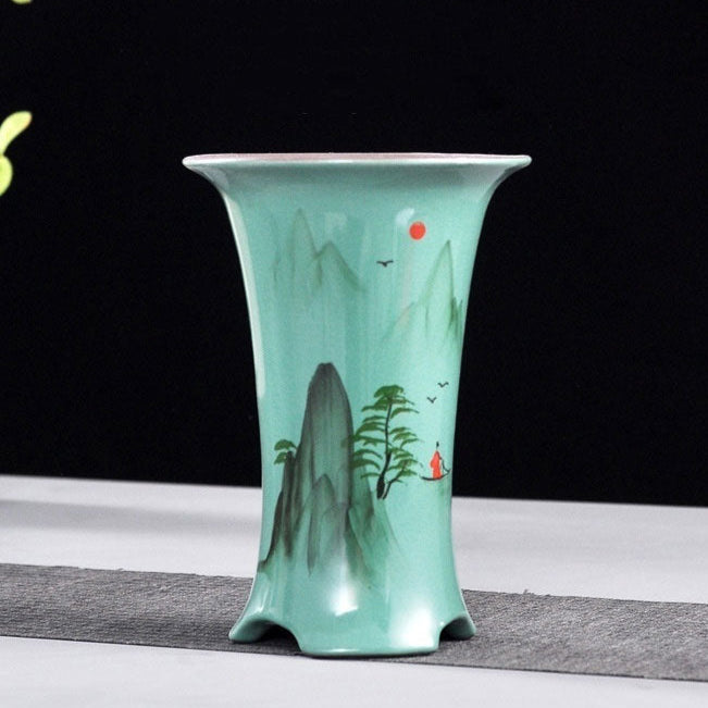 6.3" Deep Hand-Painted Artistic Glazed Green Cascade Bonsai Pots