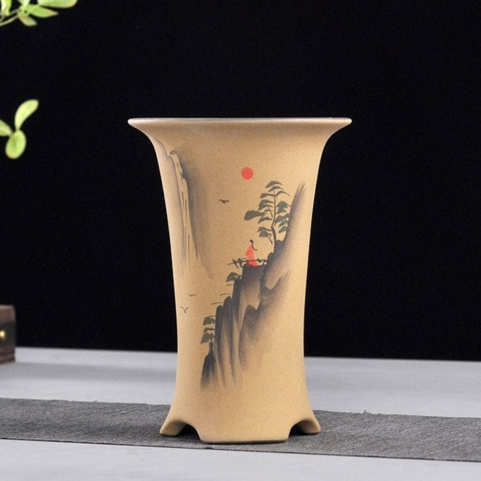 6.3" Deep Hand-Painted Artistic Unglazed Brown Cascade Bonsai Pots
