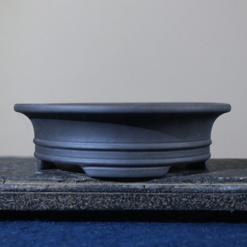 6.3 inch (16cm) Round Unglazed Shallow Bonsai Pots with Flared Rim and Raised Lines