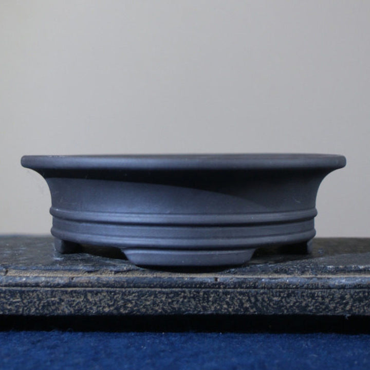 6.3 inch (16cm) Round Unglazed Shallow Bonsai Pots with Flared Rim and Raised Lines