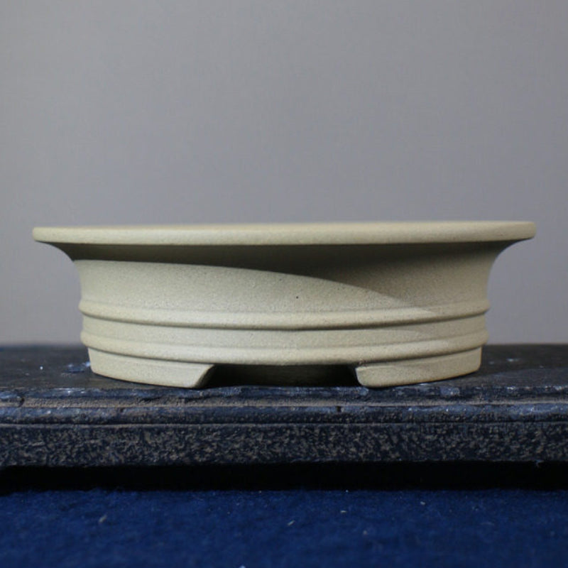 6.3 inch (16cm) Round Unglazed Shallow Bonsai Pots with Flared Rim and Raised Lines