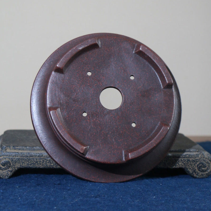 6.3 inch (16cm) Round Unglazed Shallow Bonsai Pots with Flared Rim and Raised Lines Bottom View