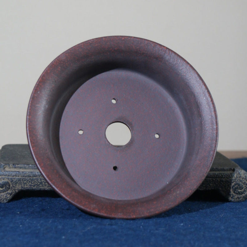 6.3 inch (16cm) Round Unglazed Shallow Bonsai Pots with Flared Rim and Raised Lines Inner View
