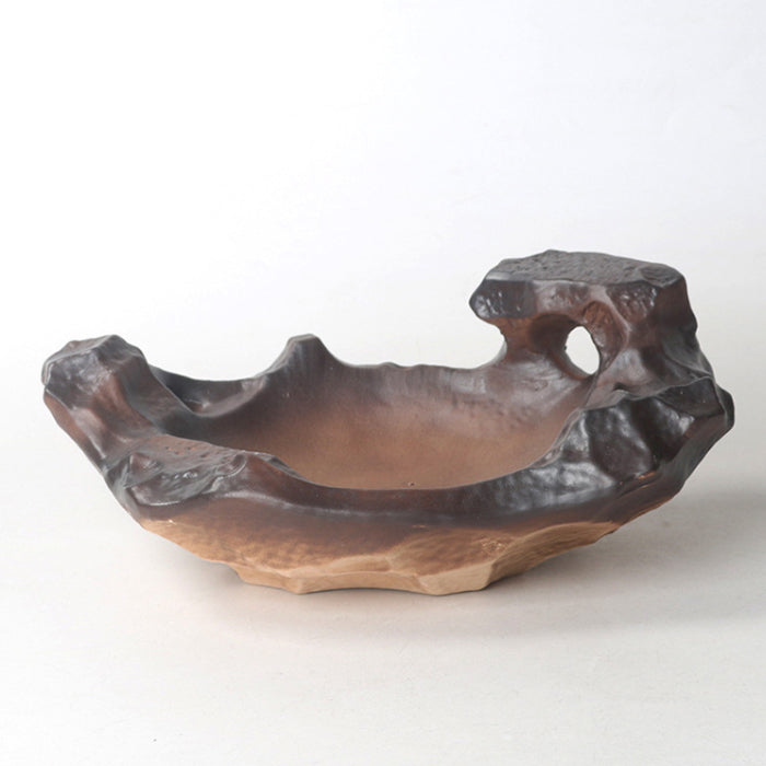 6.3 inch (16cm) Small Slab/Rock Style Abstract Unique Ceramic Bonsai Pot