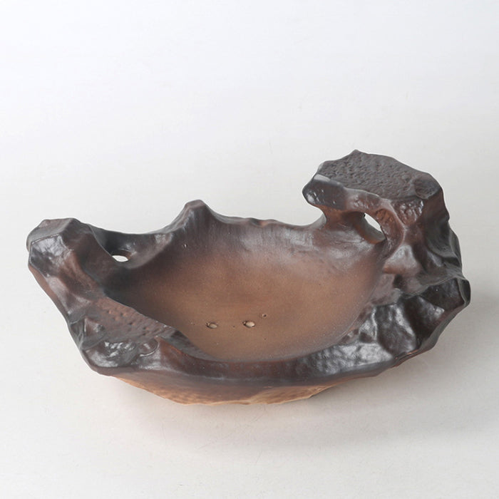 6.3 inch (16cm) Small Slab/Rock Style Abstract Unique Ceramic Bonsai Pot Inner View