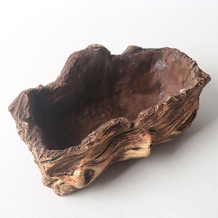 6.3 inch (16cm) Small Unique Driftwood Style Unconventional Cement Bonsai Pot Corner View