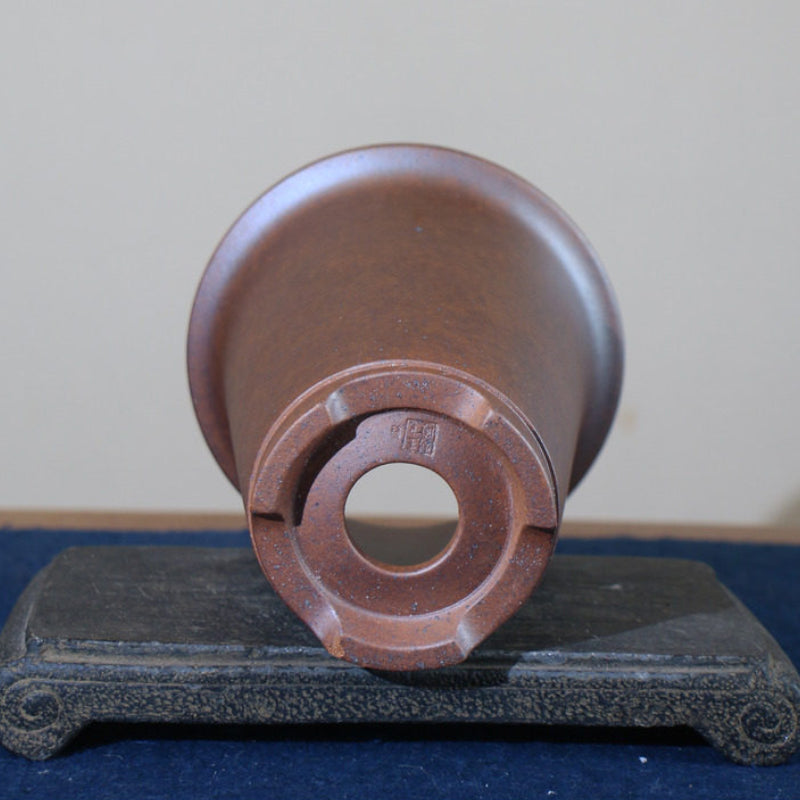 6.5 inch (16.5cm) Deep Flared Round Speckled Finish Unglazed Cascade Bonsai Pot Bottom View