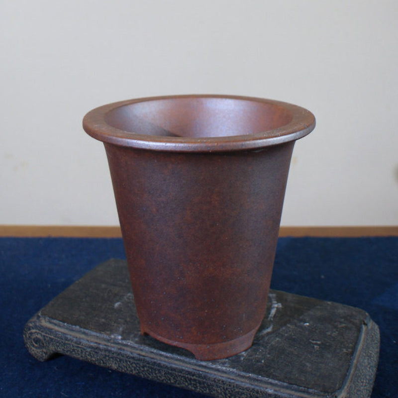 6.5 inch (16.5cm) Deep Flared Round Speckled Finish Unglazed Cascade Bonsai Pot Corner View