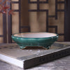 6.5 inch (16.5cm) Small Lotus-Shaped Curled Cloud Feet Glazed Traditional Bonsai Pot Green Color