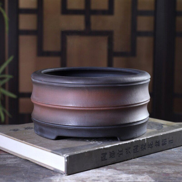 6.5 inch (16.6cm) Wide 3.5 inch (8.9cm) Deep Round Dual Tone Bamboo Joint-Style Semi Cascade Bonsai Pot