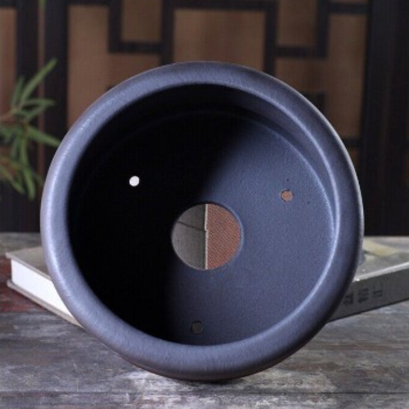 6.5 inch (16.6cm) Wide 3.5 inch (8.9cm) Deep Round Dual Tone Bamboo Joint-Style Semi Cascade Bonsai Pot Inside View