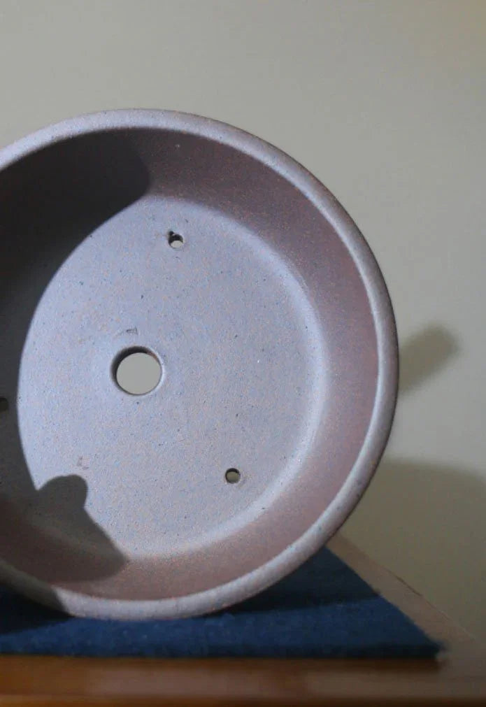 6.6" (16.8cm) Round Rustic Handmade Studded Drum Bonsai Pot Inner View