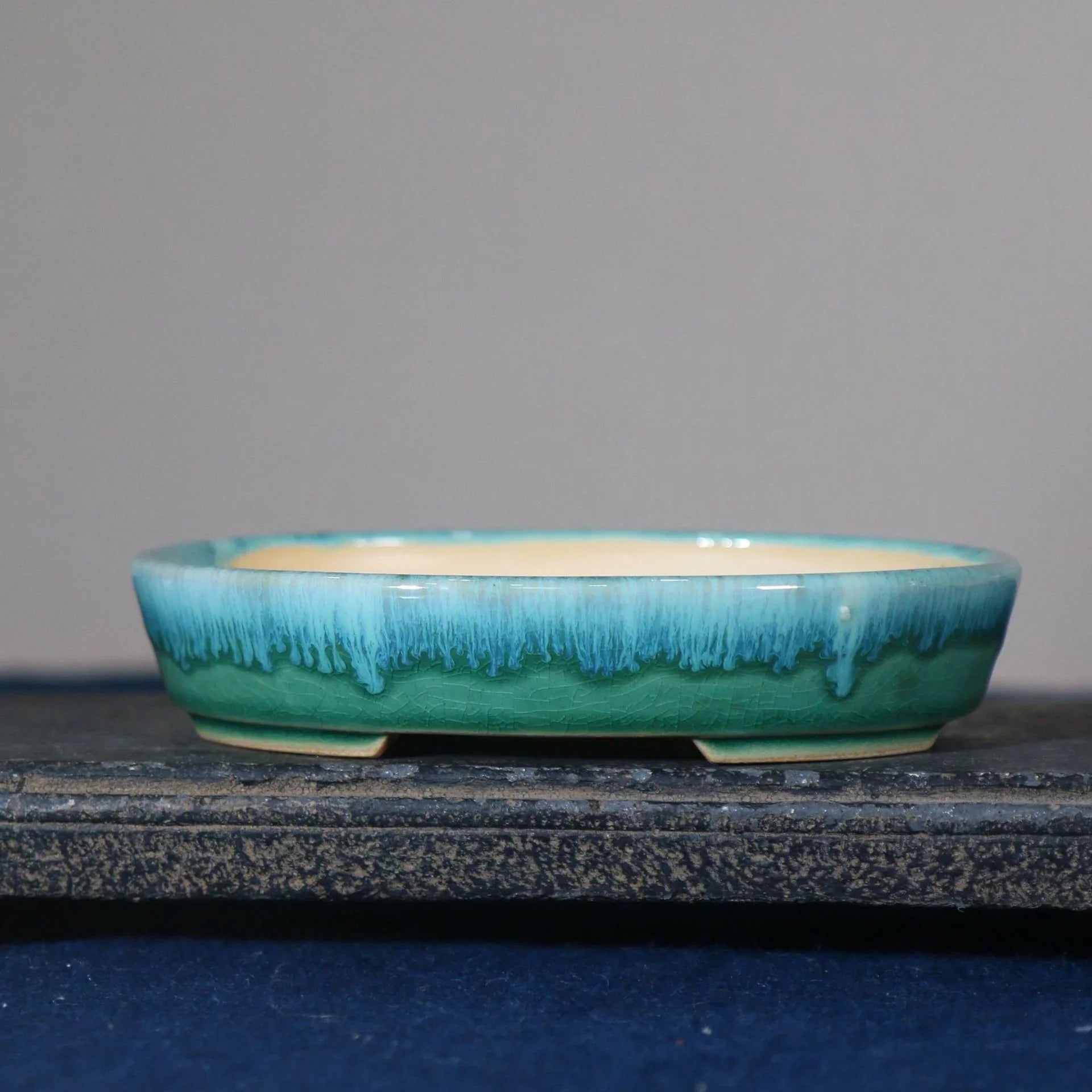 6.6" (16.8cm) Small Flowing Glaze Oval Bonsai Pot