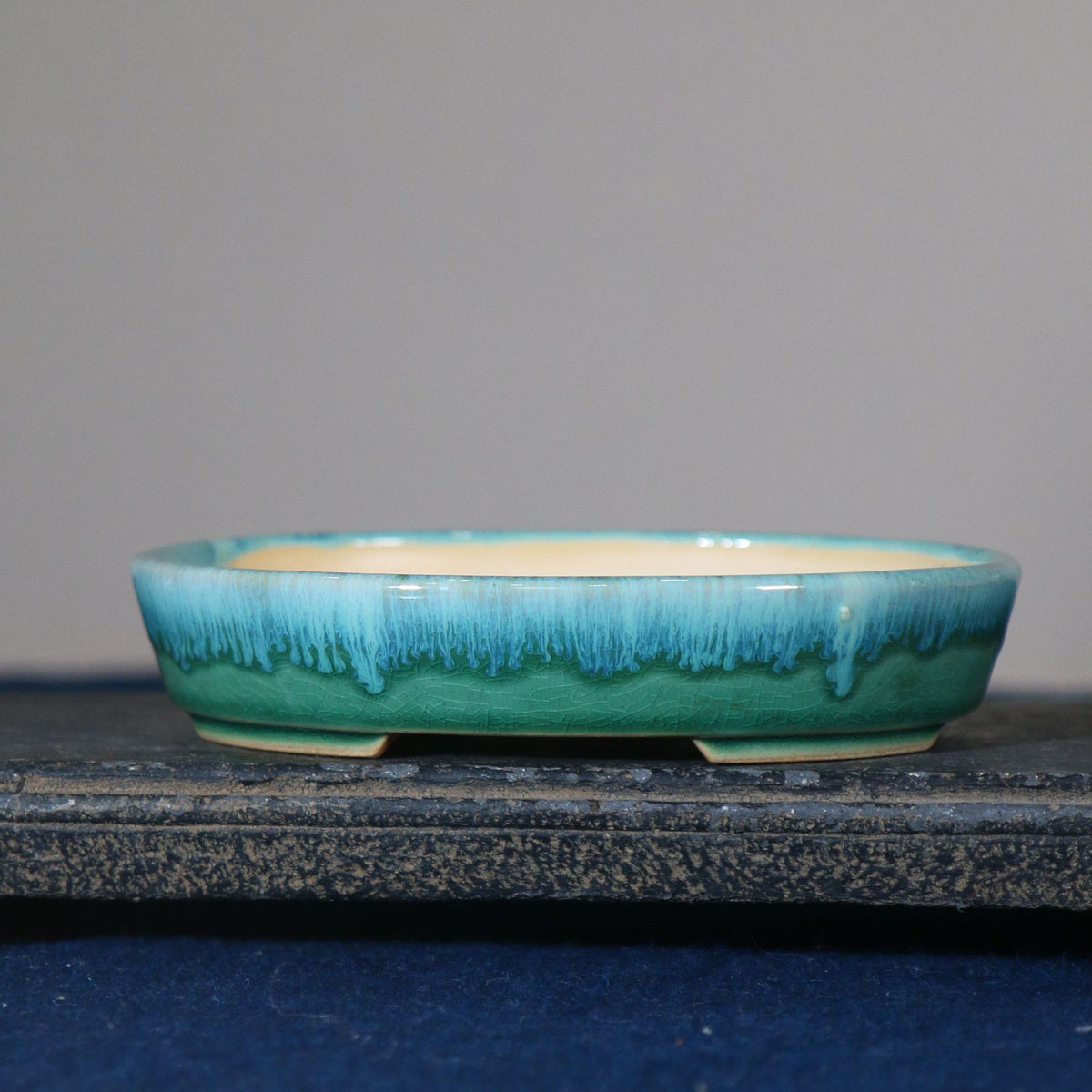 6.6" (16.8cm) Small Flowing Glaze Oval Bonsai Pot