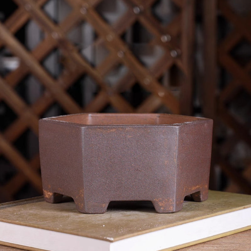 6.6 Inch (17cm) Small Hexagonal Unglazed Bonsai Pot