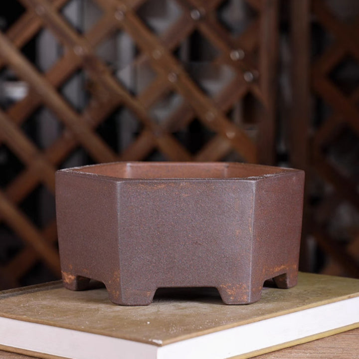 6.6 Inch (17cm) Small Hexagonal Unglazed Bonsai Pot