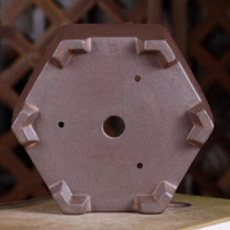 6.6 Inch (17cm) Small Hexagonal Unglazed Bonsai Pot Bottom View