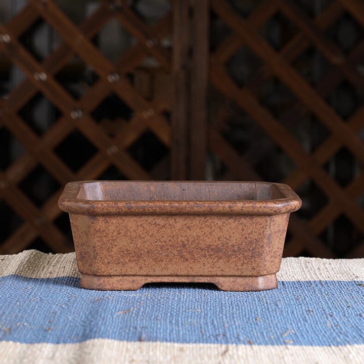 6.6 Inch (17cm) Small Rectangular Wood-Fired Unglazed Bonsai Pot