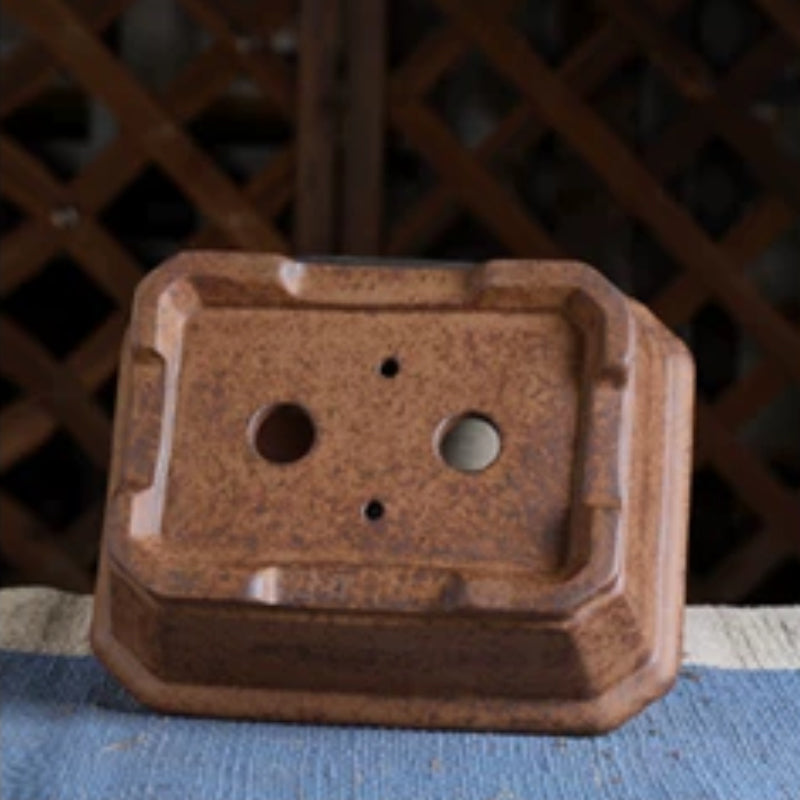6.6 Inch (17cm) Small Rectangular Wood-Fired Unglazed Bonsai Pot Bottom View
