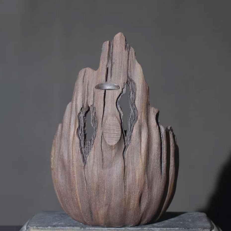 6.7" (17cm) Handmade Rustic Wood-Like Crescent Bonsai Pot