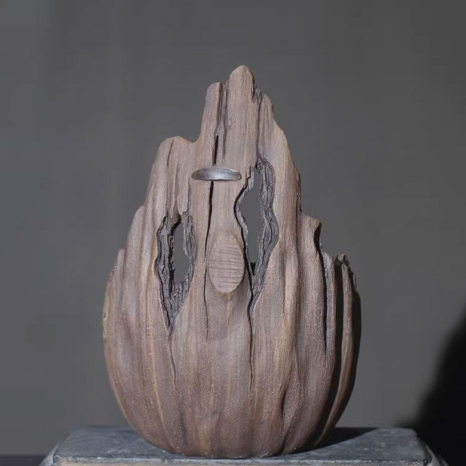 6.7" (17cm) Handmade Rustic Wood-Like Crescent Bonsai Pot Back View