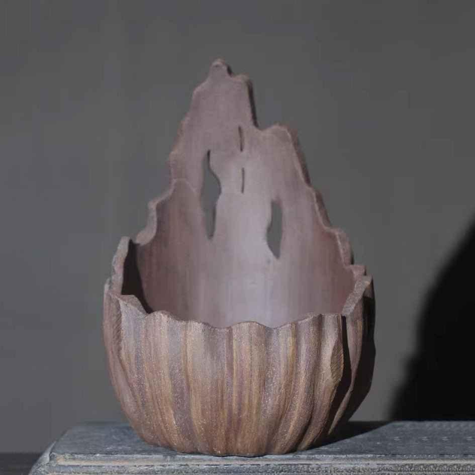 6.7" (17cm) Handmade Rustic Wood-Like Crescent Bonsai Pot