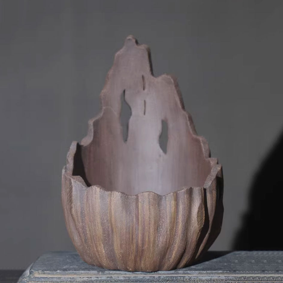 6.7" (17cm) Handmade Rustic Wood-Like Crescent Bonsai Pot Front View
