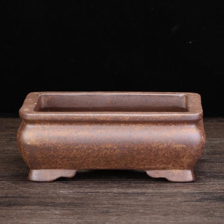 6.7" (17cm) Small Rectangular Firewood Burning Clay Bonsai Pot