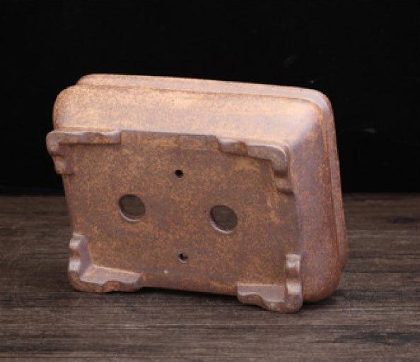 6.7" (17cm) Small Rectangular Firewood Burning Clay Bonsai Pot Bottom View