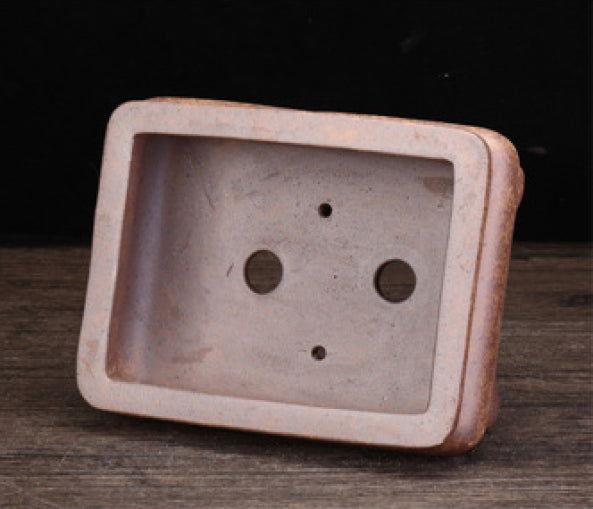6.7" (17cm) Small Rectangular Firewood Burning Clay Bonsai Pot Inner View