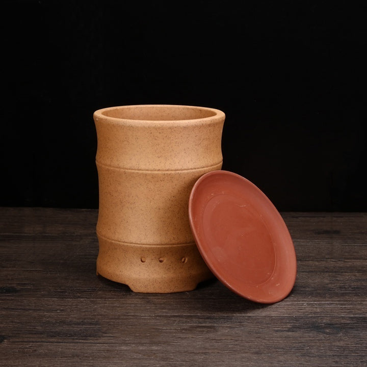 6.7 inch (17cm) Deep Round Bamboo-Style Cascade Bonsai Pot