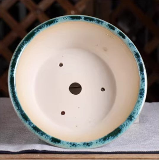 6.7 inch (17cm) Small Flared Round Decorative Drip-Style Glaze Bonsai Pots Inner View