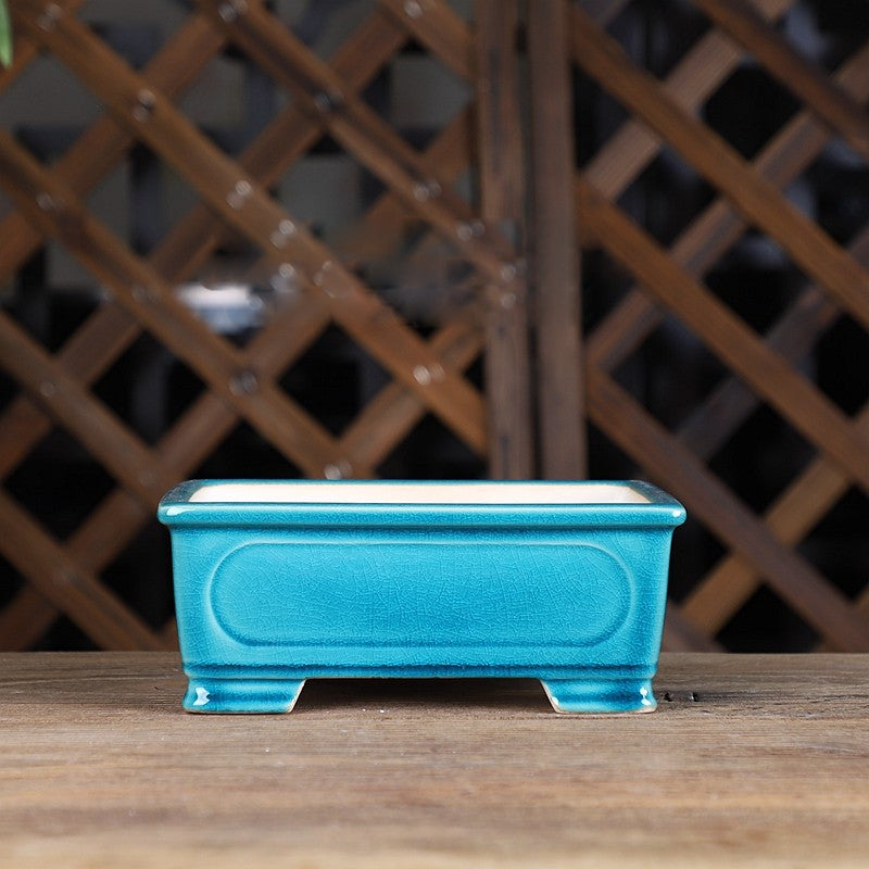 6.7 inch (17cm) Small Rectangular Cracked Glaze Shohin/Mame Bonsai Pot